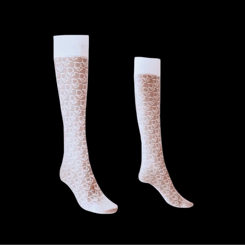 Dior White Oblique Monogram Sheer Stocking Socks - Picture 4 of 15